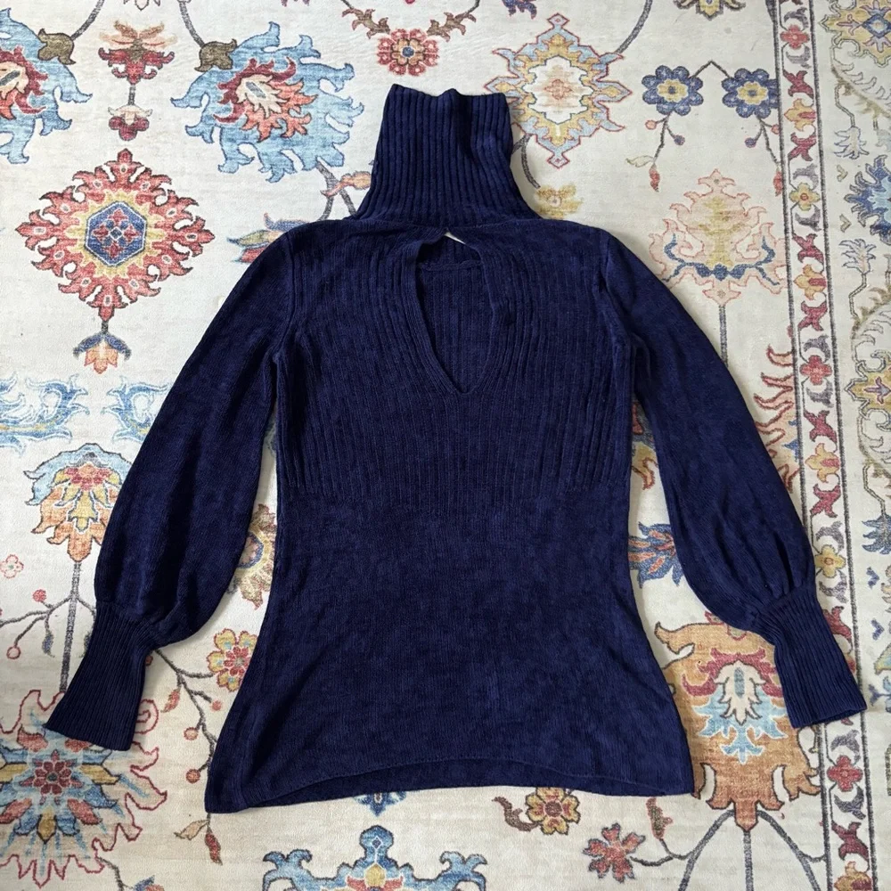 Free People Navy Blue New Moon Chenille Tunic Turtleneck Sweater XS - Picture 2 of 9